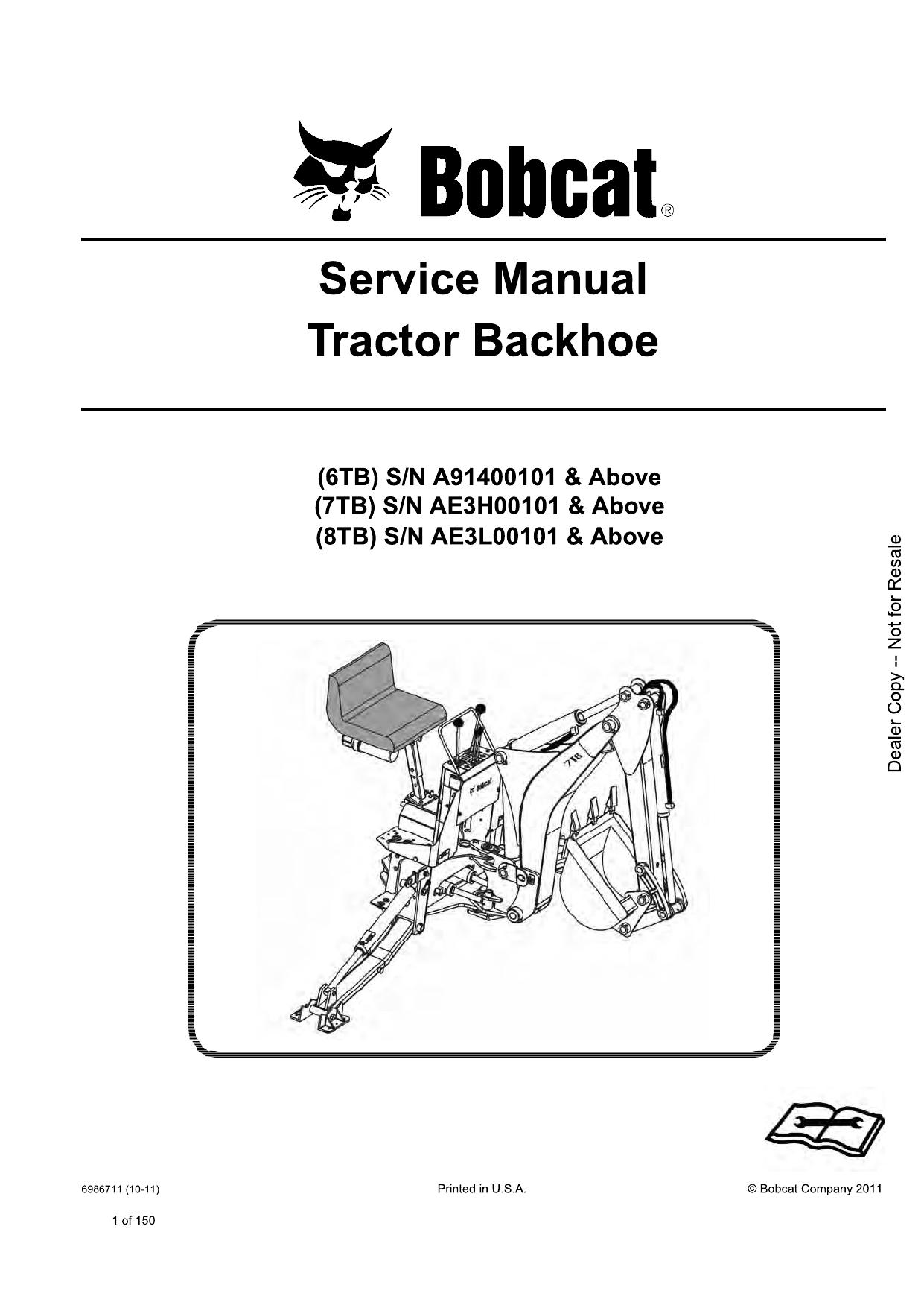 6TB 7TB 8TB Tractor Backhoe Service Manual Bobcat